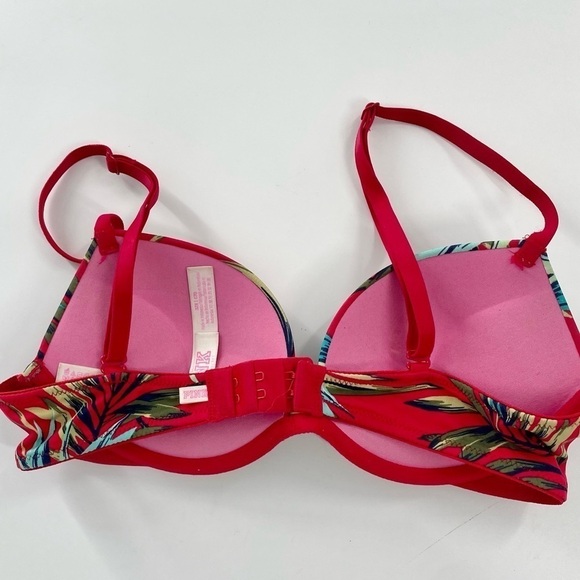 PINK Victoria’s Secret Wear Everywhere Push-Up Bra‎ 32B Red Tropical Palm Print - Picture 4 of 9
